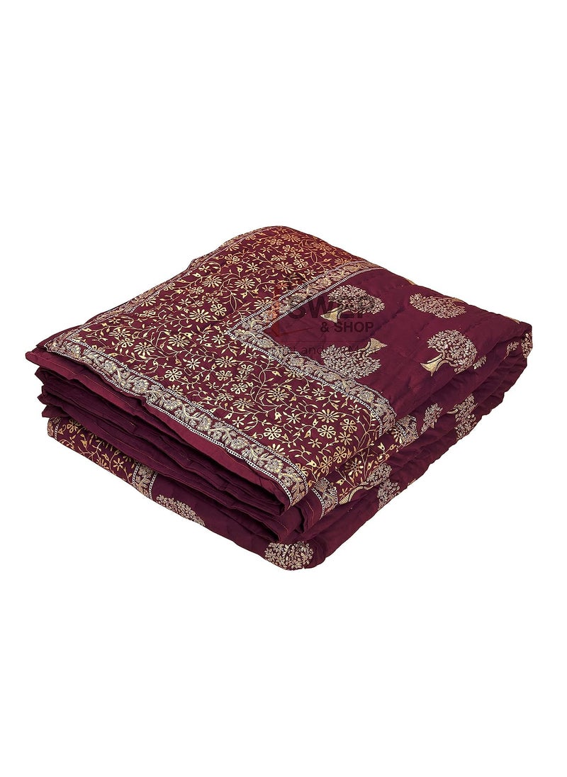 SIBLEY SIBLEY 220 TC Cotton Single Bed RazaiQuilt Hand Stiched Jaipuri rajai Marron 85X55 INCH  - Image 2