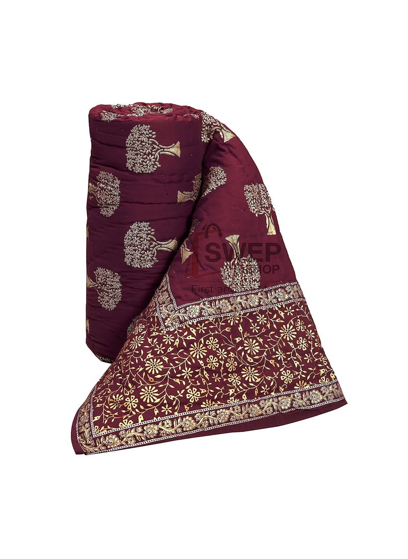 SIBLEY SIBLEY 220 TC Cotton Single Bed RazaiQuilt Hand Stiched Jaipuri rajai Marron 85X55 INCH  - Image 5
