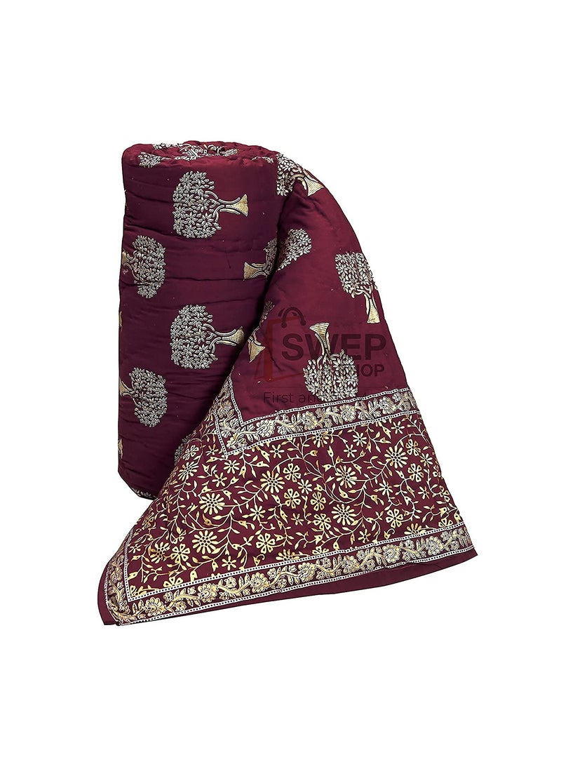 SIBLEY SIBLEY 220 TC Cotton Single Bed RazaiQuilt Hand Stiched Jaipuri rajai Marron 85X55 INCH  - Image 3