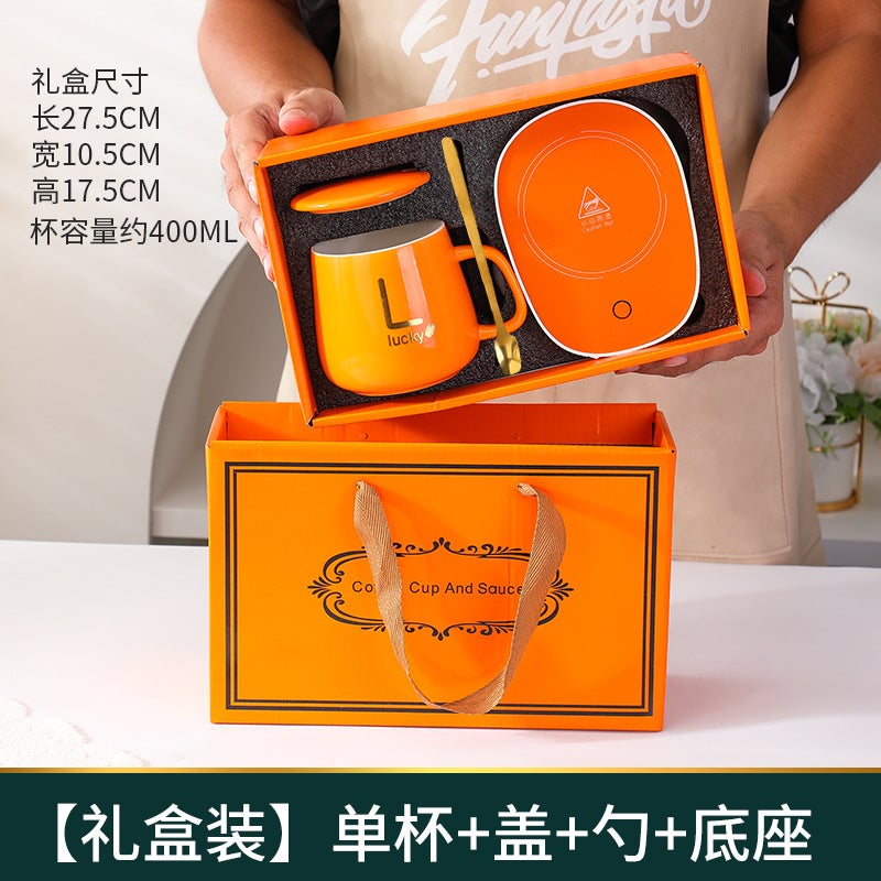 55-Degree Heated Mug Set Ceramic Gift Orange thermostatic cup set 