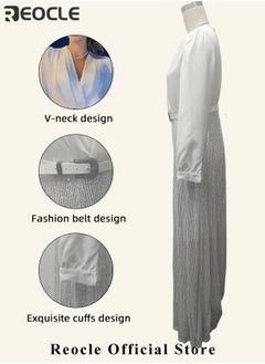 REOCLE Women's Jumpsuit Shiny Sequin Rompers with Long Sleeve Design & Wide Belt Design & Wide Leg Trousers Design & V-neck Design Elegant Wide Leg Pants for Evening Party  - Image 3