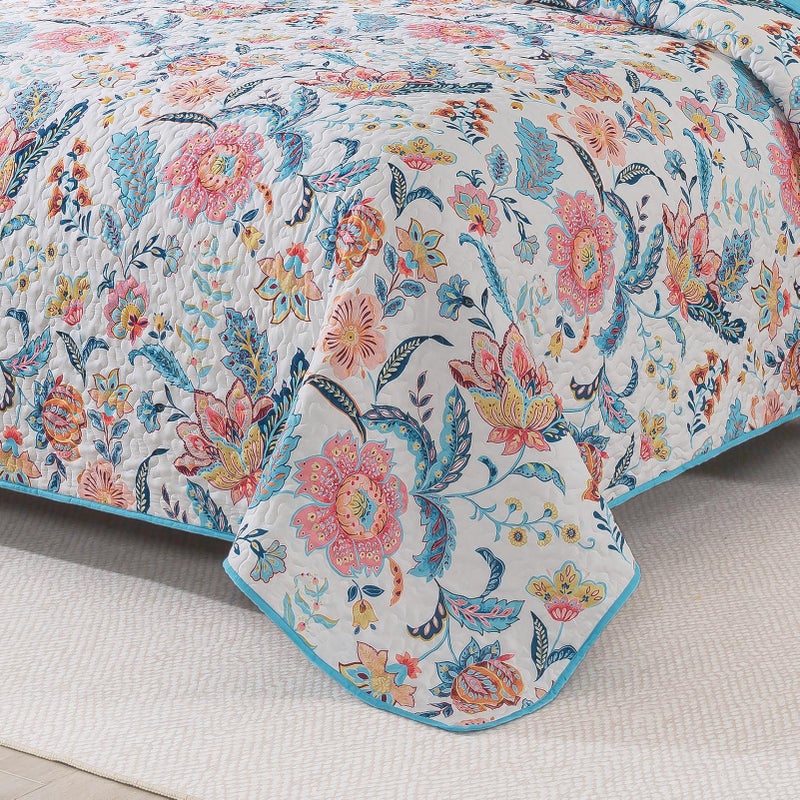 BEDIFANY Garden Cotton Filling Queen Size Quilt Set - Lightweight Bedspreads Queen Size (90 x 98 inch) with Colorful Floral Pattern - Farmhouse Queen Quilt Bedding Sets for Bed Coverlet, 3 Pieces - Image 4