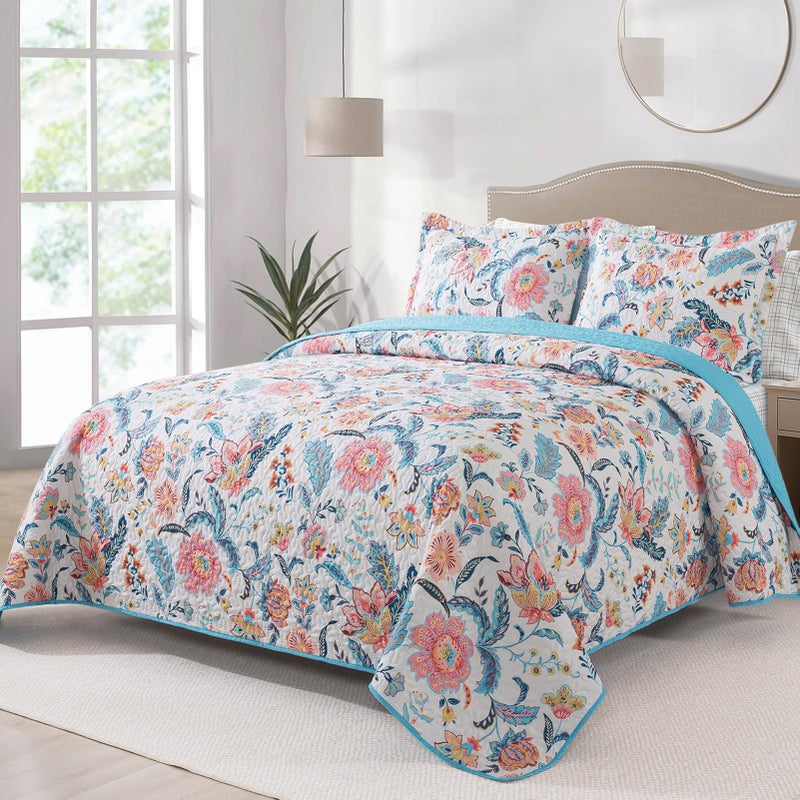BEDIFANY Garden Cotton Filling Queen Size Quilt Set - Lightweight Bedspreads Queen Size (90 x 98 inch) with Colorful Floral Pattern - Farmhouse Queen Quilt Bedding Sets for Bed Coverlet, 3 Pieces - Image 1