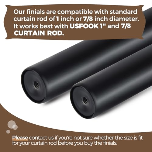 USFOOK 2 Pack Window Treatment Finials for 1 or 7/8 Inch Curtain Rods, Black Drapery Rods Replacement Finials with M6 Screws, Translucent Finials Embedded with Silver Foil - Image 4