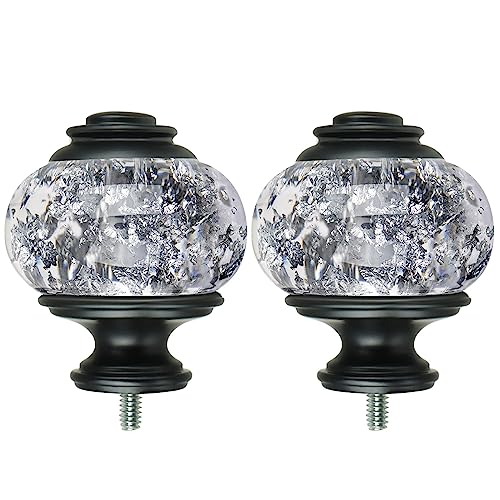 USFOOK 2 Pack Window Treatment Finials for 1 or 7/8 Inch Curtain Rods, Black Drapery Rods Replacement Finials with M6 Screws, Translucent Finials Embedded with Silver Foil - Image 1