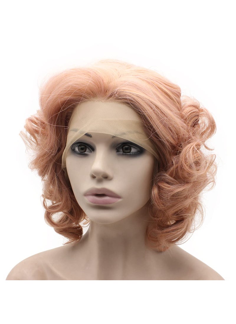 MX angel - Mxangel Short Curly Synthetic Hair Lace Front Rose Pink Wig Heat Friendly Fiber Hair - Image 1