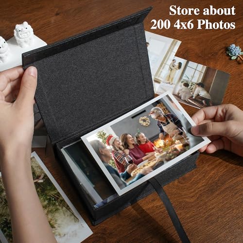 Hiwhy Photo Storage Box 4x6, Linen Photo Box, Memory Box Perfect to Store Your Photo, Pictures, Certificates, Scrapbooking Supplies, Keepsakes and Jewelry Black - Image 2