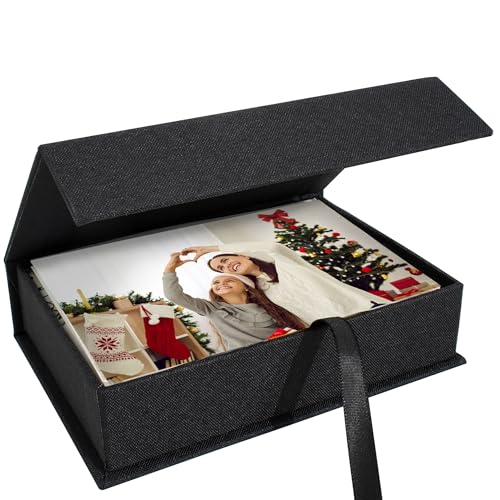 Hiwhy Photo Storage Box 4x6, Linen Photo Box, Memory Box Perfect to Store Your Photo, Pictures, Certificates, Scrapbooking Supplies, Keepsakes and Jewelry Black - Image 1