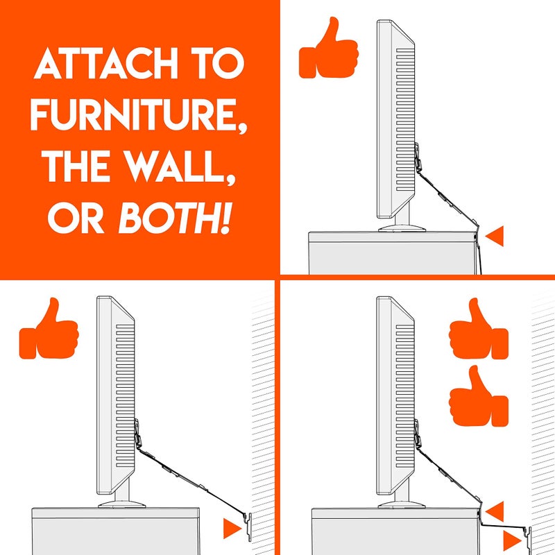 ECHOGEAR أحزمة أمان تلفاز ECHOGEAR للتلفزيونات الكبيرة - مثبتات مضادة للانقلاب قوية للتلفزيونات حتى 90 بوصة - تأمين للجدار أو الأثاث - مُجمعة مسبقًا لتسهيل حماية الأطفال وحماية من الزلازل - Image 2