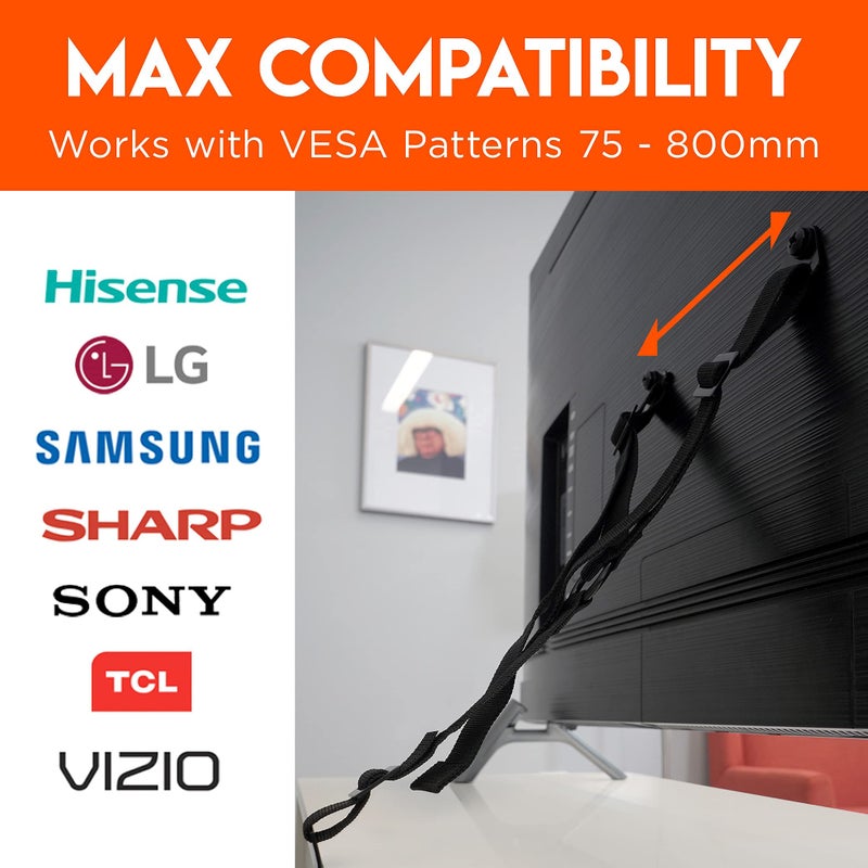 ECHOGEAR أحزمة أمان تلفاز ECHOGEAR للتلفزيونات الكبيرة - مثبتات مضادة للانقلاب قوية للتلفزيونات حتى 90 بوصة - تأمين للجدار أو الأثاث - مُجمعة مسبقًا لتسهيل حماية الأطفال وحماية من الزلازل - Image 3