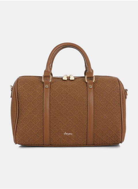 Embossed Logo Pattern Coffee Brown Top Handle Bag