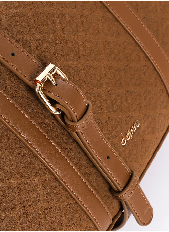 Embossed Logo Pattern Coffee Brown Top Handle Bag