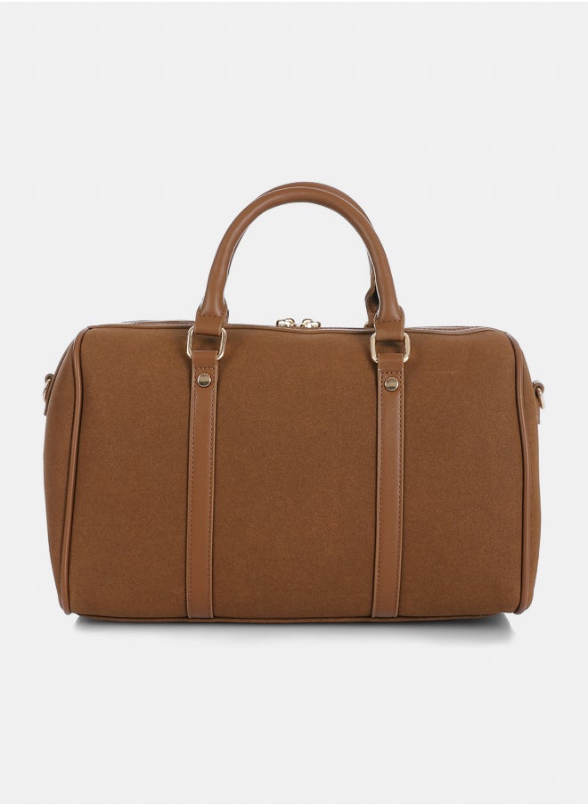 Embossed Logo Pattern Coffee Brown Top Handle Bag