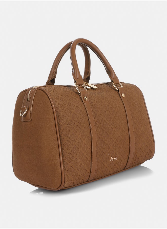 Embossed Logo Pattern Coffee Brown Top Handle Bag