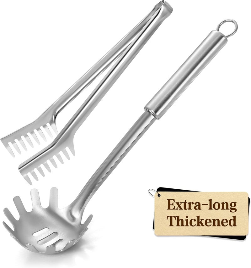 Pleafind Spaghetti Spoon and Spaghetti Tong - 12 Inch Extra-thick, Non-Stick Spaghetti Fork and Kitchen Tong, Easy Storage and Dishwasher Safe Utensils for Cooking, Ergonomic Design - Image 1