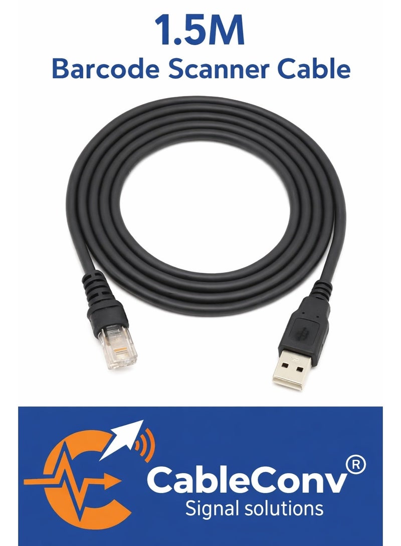 CABLE CONV USB to RJ45 Barcode Scanner Coiled Cable 1.5M High Speed POS Scanner Cable Durable & Flexible - Image 1
