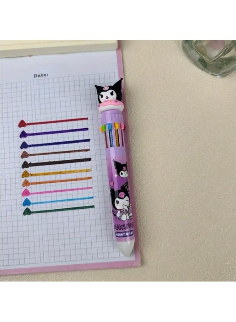 Verona 10 Colors Cute Cartoon Pen Ballpoint Pen Daily Planner Pen and Pressure Tip Convenient to Carry - 1 Piece 