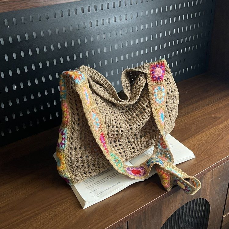 Women's Knitted Tote Bag Bohemian Crossbody Shoulder Bag - Image 4