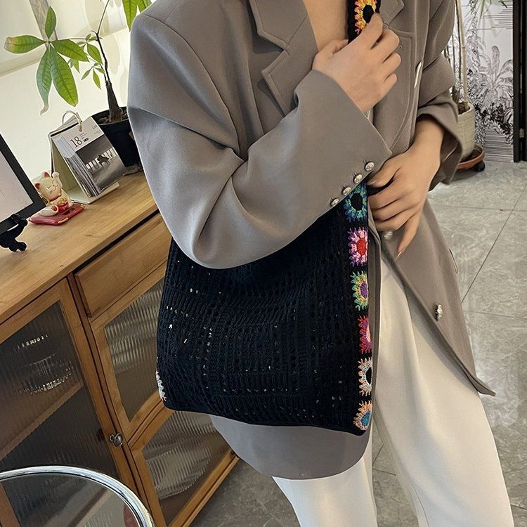 Women's Knitted Tote Bag Bohemian Crossbody Shoulder Bag - Image 5