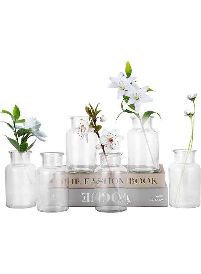 The Bros 6 Pack Living Vases Clear Glass Flower Vase Decorative Glass Bottles Small Vintage Flower Bottle Table Centerpiece Decoration for Home Wedding Party Event Office Modern Decor Clear (125ml) - Image 1