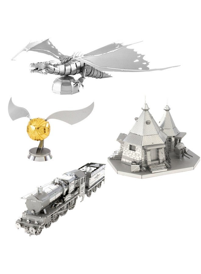 Fascinations Metal Earth 3D Metal Model Kits - Harry Potter Set of 4 - Hogwarts Express Train, Hagrid's Hut, Golden Snitch, Gringotts Dragon - Image 1