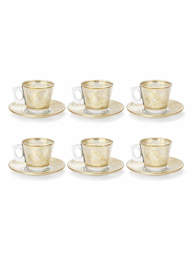 إيليجانت ✨ طقم أكواب إسبريسو زجاج فاخر مزين بالذهب – 6 فناجين + 6 صحون (12 قطعة) | سعة 80 مل ☕💛 - Image 2