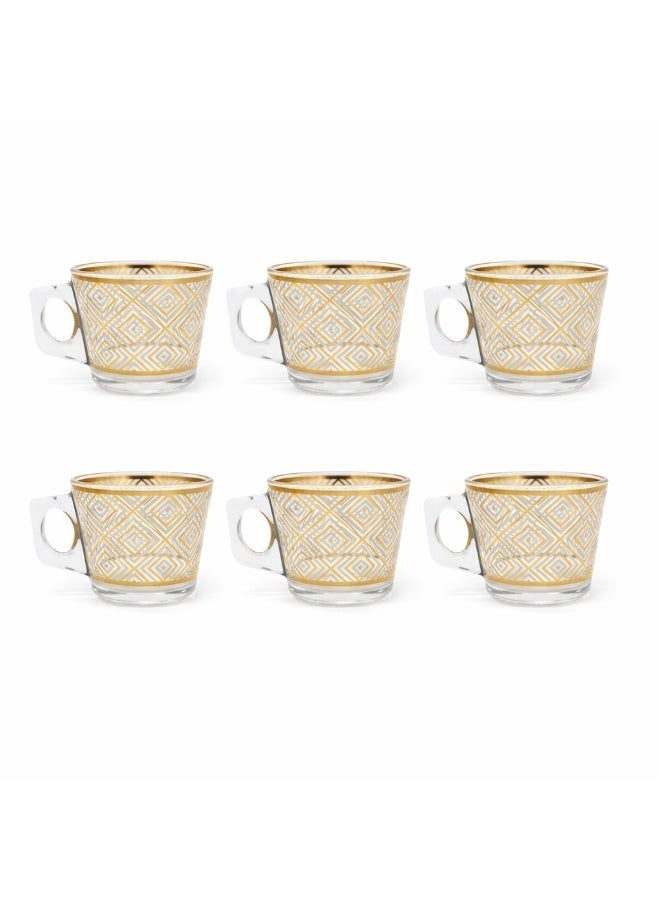 إيليجانت ✨ طقم أكواب إسبريسو زجاج فاخر مزين بالذهب – 6 فناجين + 6 صحون (12 قطعة) | سعة 80 مل ☕💛 - Image 4