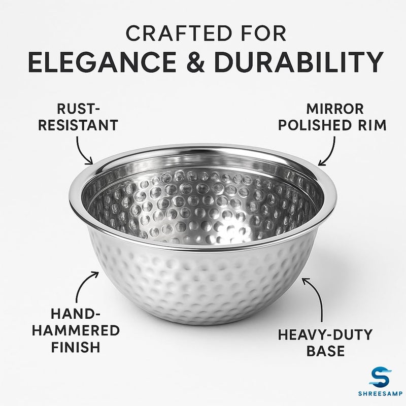 SHREESAMP SHREESAMP Hammered Stainless Steel Offering Bowl Bubbles Cut Silver Finish | Household Modern Decoration & Serving Dry Fruits Pots | Small Katora for Indoor & Outdoor Use | Lightweight & Durable  - Image 3