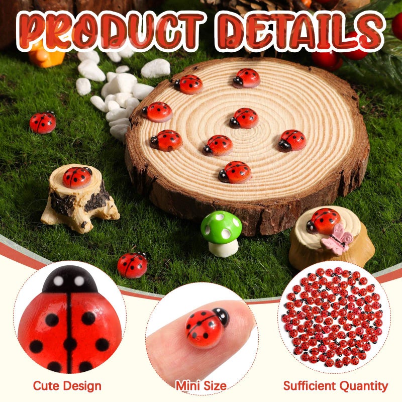 VICROIC 100 PCS Mini Resin Ladybugs, Miniature Ladybugs Figurines, Tiny Resin Ladybug Animals for Dollhouse, Cake Decorations, Fairy Garden Landscape, DIY Craft - Image 3