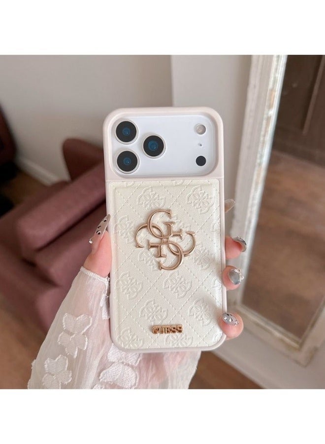 GUESS iPhone 17 Pro Max Cover PU Case With Cardslot  Script Metal Logo - White - Image 1
