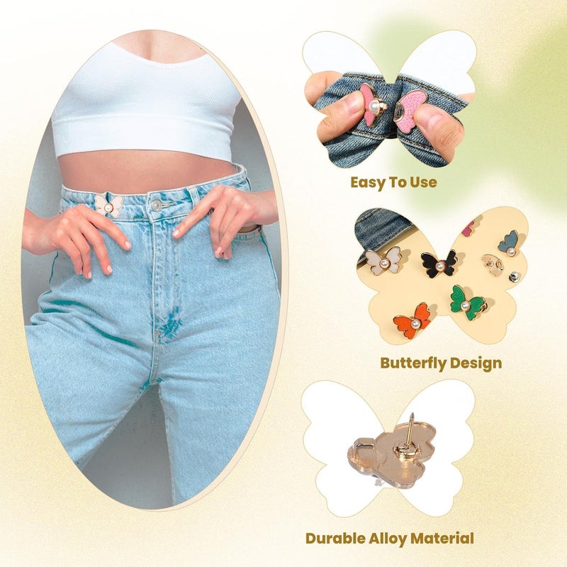 DYRROTH Dyrroth Adjustable Pant Waist TightenerAdjustable Waist Buckle No Sewing Required Pants Clips for WaistButterfly Button Pins Sewing Button for for Jeans Women Skirt 2 Pair Blue Butterfly  - Image 2