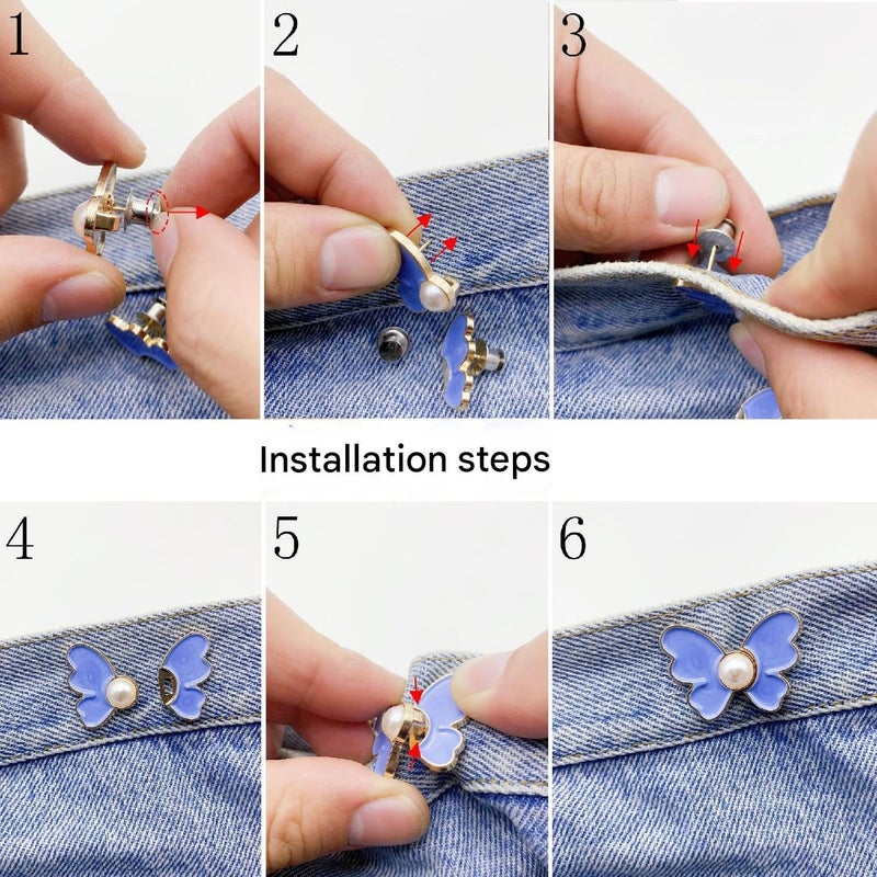 DYRROTH Dyrroth Adjustable Pant Waist TightenerAdjustable Waist Buckle No Sewing Required Pants Clips for WaistButterfly Button Pins Sewing Button for for Jeans Women Skirt 2 Pair Blue Butterfly  - Image 4