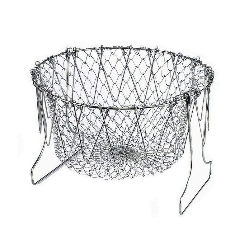 ShineMe 304 Stainless Steel Foldable Steam Rinse Strain Fry Basket Strainer Net Kitchen Cooking Tool for Fried Food or Fruits 
