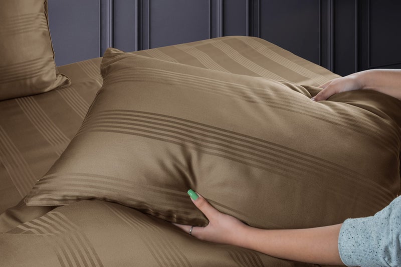 Spread Spain® Cotton Bedsheet & Pillow Cover Set - Blue | Striped Design & 450 Thread Count Barcode Super King Size Bedsheet - 112x112 Inch with 2 Pillow Covers - 18 x 27 Inch Each | Brown - Image 4
