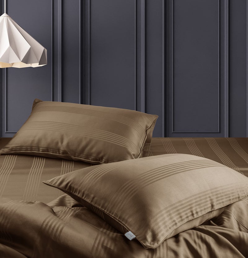 Spread Spain® Cotton Bedsheet & Pillow Cover Set - Blue | Striped Design & 450 Thread Count Barcode Super King Size Bedsheet - 112x112 Inch with 2 Pillow Covers - 18 x 27 Inch Each | Brown - Image 5