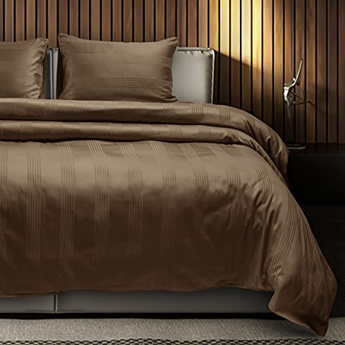 Spread Spain® Cotton Bedsheet & Pillow Cover Set - Blue | Striped Design & 450 Thread Count Barcode Super King Size Bedsheet - 112x112 Inch with 2 Pillow Covers - 18 x 27 Inch Each | Brown - Image 1