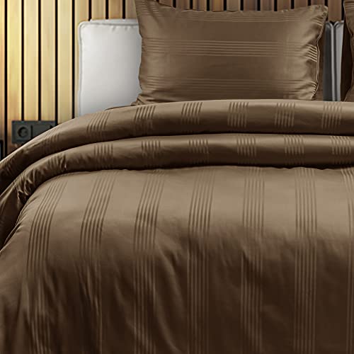 Spread Spain® Cotton Bedsheet & Pillow Cover Set - Blue | Striped Design & 450 Thread Count Barcode Super King Size Bedsheet - 112x112 Inch with 2 Pillow Covers - 18 x 27 Inch Each | Brown - Image 2