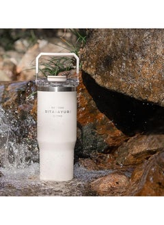 TYCOM Quencher ProTour Flip Straw Tumbler with Leakproof Lid 30 oz Built In Straw Handle Cupholder Compatible for Travel Insulated Stainless Steel Cup Top Handle White.  - Image 1