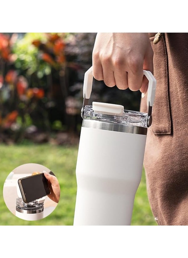 TYCOM Quencher ProTour Flip Straw Tumbler with Leakproof Lid 30 oz Built In Straw Handle Cupholder Compatible for Travel Insulated Stainless Steel Cup Top Handle White.  - Image 3