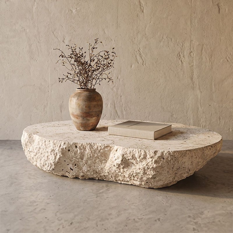 DANUBE HOME Fossil Stone Mgo Coffee Table  | All Weather 1 Piece Outdoor Coffee Table | Modern Design Furniture For Balcony, Garden Bench Seating Terrace Lawn Patio Poolside - L107xW56xH45cm -Multi Color - Image 2
