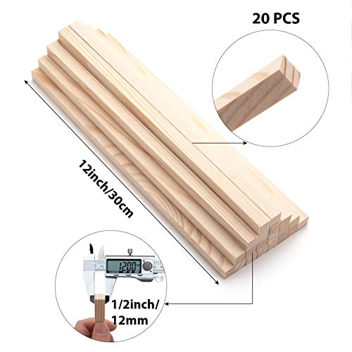 Coowayze Wood Square Dowel Rods, 20PCS 1/2" x 12" Square Wooden Dowel Rods Wooden Sticks for Crafts, Unfinished Hardwood Sticks Wood Strips for Woodworking, Crafting, Arts and DIYers, Home Decor, Model Making - Image 2