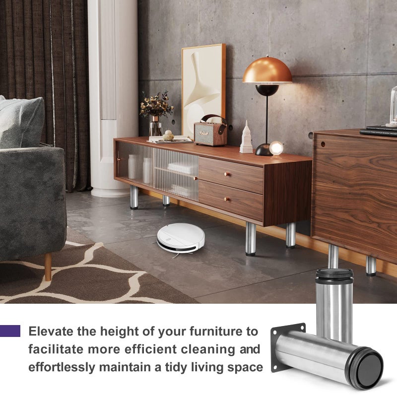 Masendelk 6 Inch Metal Furniture Legs Stainless Steel Adjustable Legs Silver Metal Legs Round Cabinet Legs For Coffee Table Cabinet Desk Sofa Shelves  Pack Of 4 - Image 4