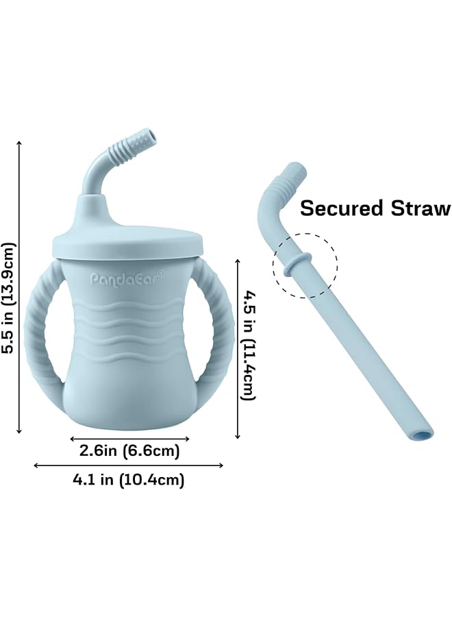 PandaEar Silicone Baby Feeding Set 11Pcs Baby Led Weaning Supplies Self Feeding Utensils Divided Suction Plate Bowl Bibs Sippy Cup With Baby Food Pouch Snack Container Spoons Forks Blue - Image 5