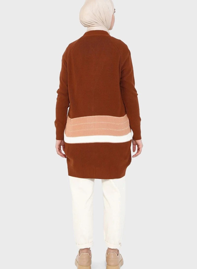 Tavin by Modanisa Striped Button Detail Cardigan
