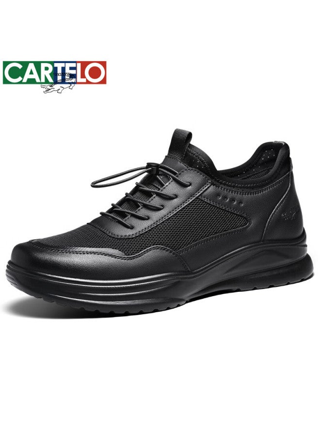 Cartelo Men's Shoes Breathable Versatile Business Casual Sneakers Leather Shoes Non-slip Mesh Footwear For Men 5316 Black Size 42 - Image 1