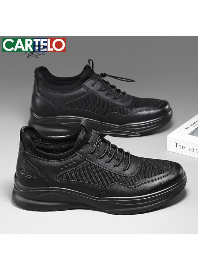 Cartelo Men's Shoes Breathable Versatile Business Casual Sneakers Leather Shoes Non-slip Mesh Footwear For Men 5316 Black Size 42 - Image 3