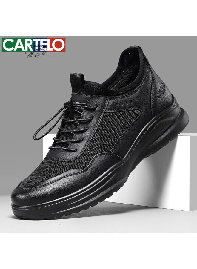 Cartelo Men's Shoes Breathable Versatile Business Casual Sneakers Leather Shoes Non-slip Mesh Footwear For Men 5316 Black Size 42 - Image 4