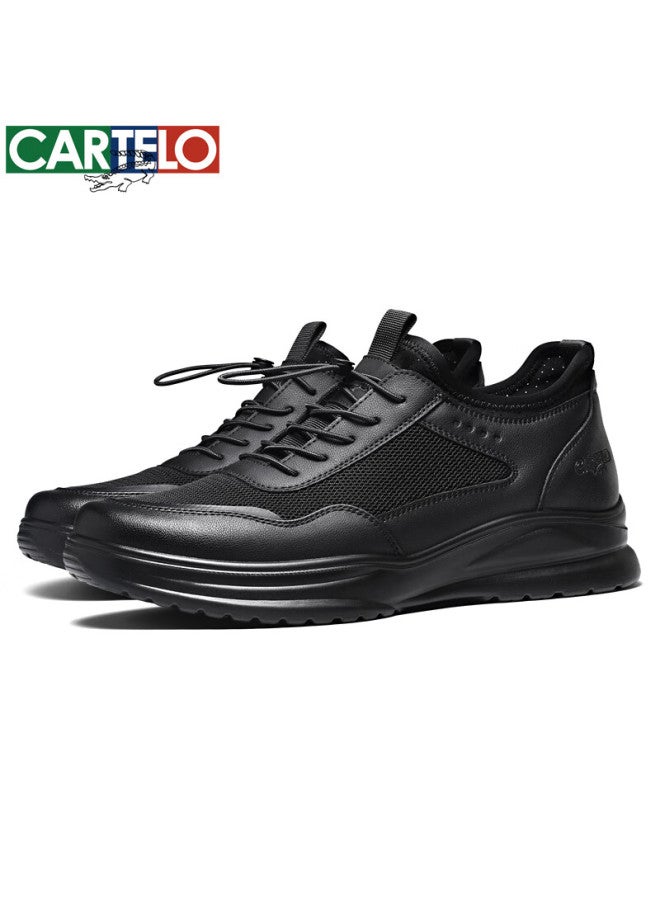 Cartelo Men's Shoes Breathable Versatile Business Casual Sneakers Leather Shoes Non-slip Mesh Footwear For Men 5316 Black Size 42 - Image 2