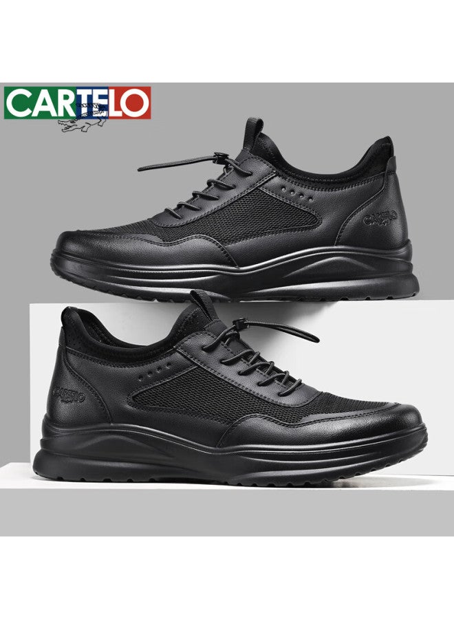 Cartelo Men's Shoes Breathable Versatile Business Casual Sneakers Leather Shoes Non-slip Mesh Footwear For Men 5316 Black Size 42 - Image 5