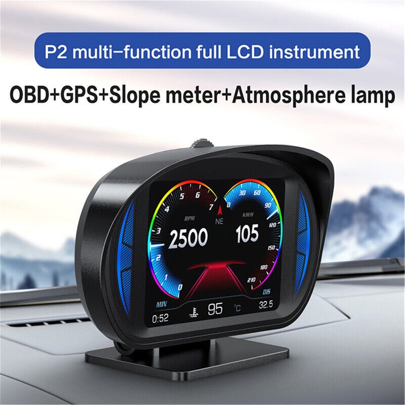 HUD OBD2 GPS Gauge Car Speedometer Overspeed Alarm Slope Tilt Meter Dual System - Image 3